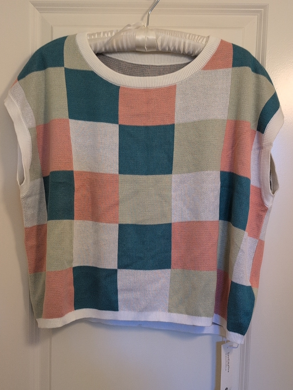 NEW Cropped Summer Sweater, Checkerboard, Cap Sleeves - Never Worn
